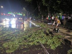 Personil Polsek Siantar Barat Respon Cepat Bersihkan Ranting Pohon yang Menghalangi Badan Jalan Merdeka