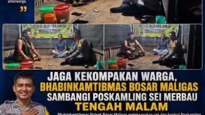 Jaga Kekompakan Warga, Bhabinkamtibmas Bosar Maligas Sambangi Poskamling Sei Merbau Tengah Malam
