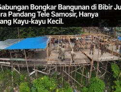 Tim Gabungan Bongkar Bangunan di Bibir Jurang Menara Pandang Tele Samosir, Hanya Ditopang Kayu-kayu Kecil