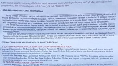 *REFLEKSI HARI KESAKTIAN PANCASILA 1 OKTOBER 2026: PW KAMMI SUMUT DESAK KAPOLDA SUMUT COPOT KASAT RESKRIM POLRESTABES MEDAN*
